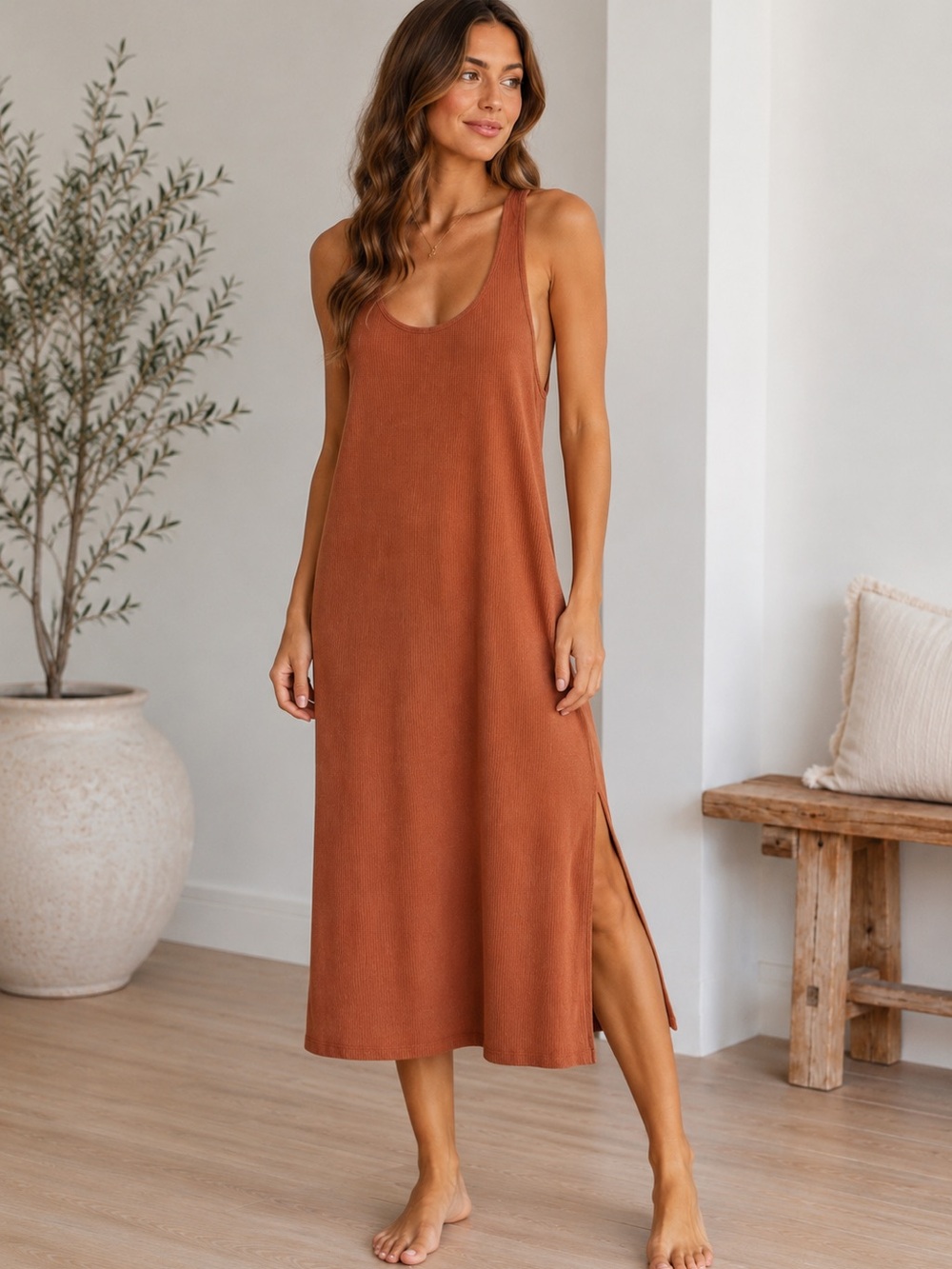 Ribbed Midi Tank Nightdress | Size Medium
